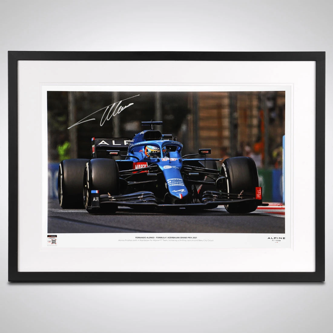 Alpine Fernando Alonso 2021 Signed Photograph – Azerbaijan GP Alpine 1 Alpine Fernando Alonso 2021 Signed Photograph – Azerbaijan GP Alpine