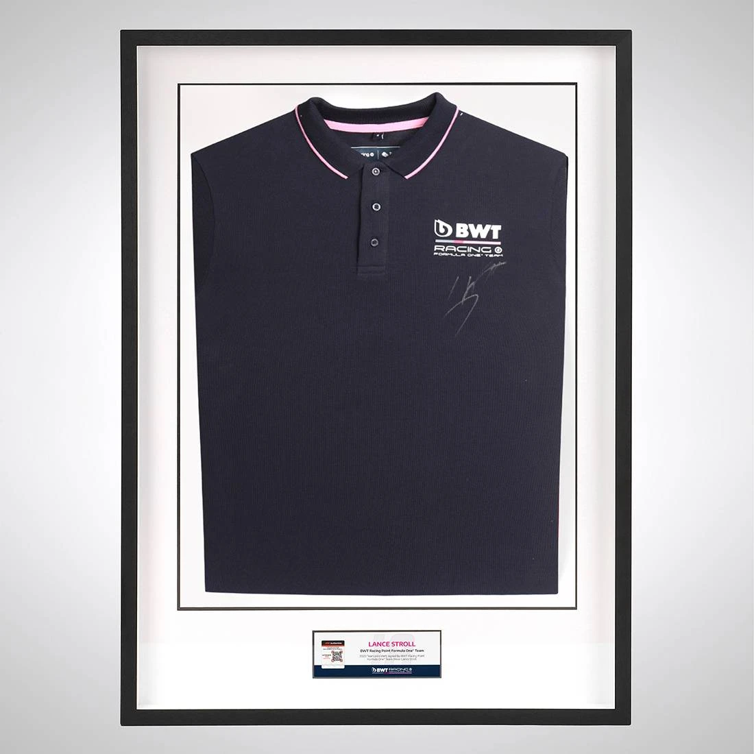 Aston Martin Lance Stroll 2020 Framed Signed Polo Shirt 1 Aston Martin Lance Stroll 2020 Framed Signed Polo Shirt