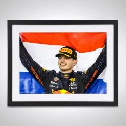 Red Bull Red Bull Max Verstappen 2021 World Champion Podium Flag – James Moy Print