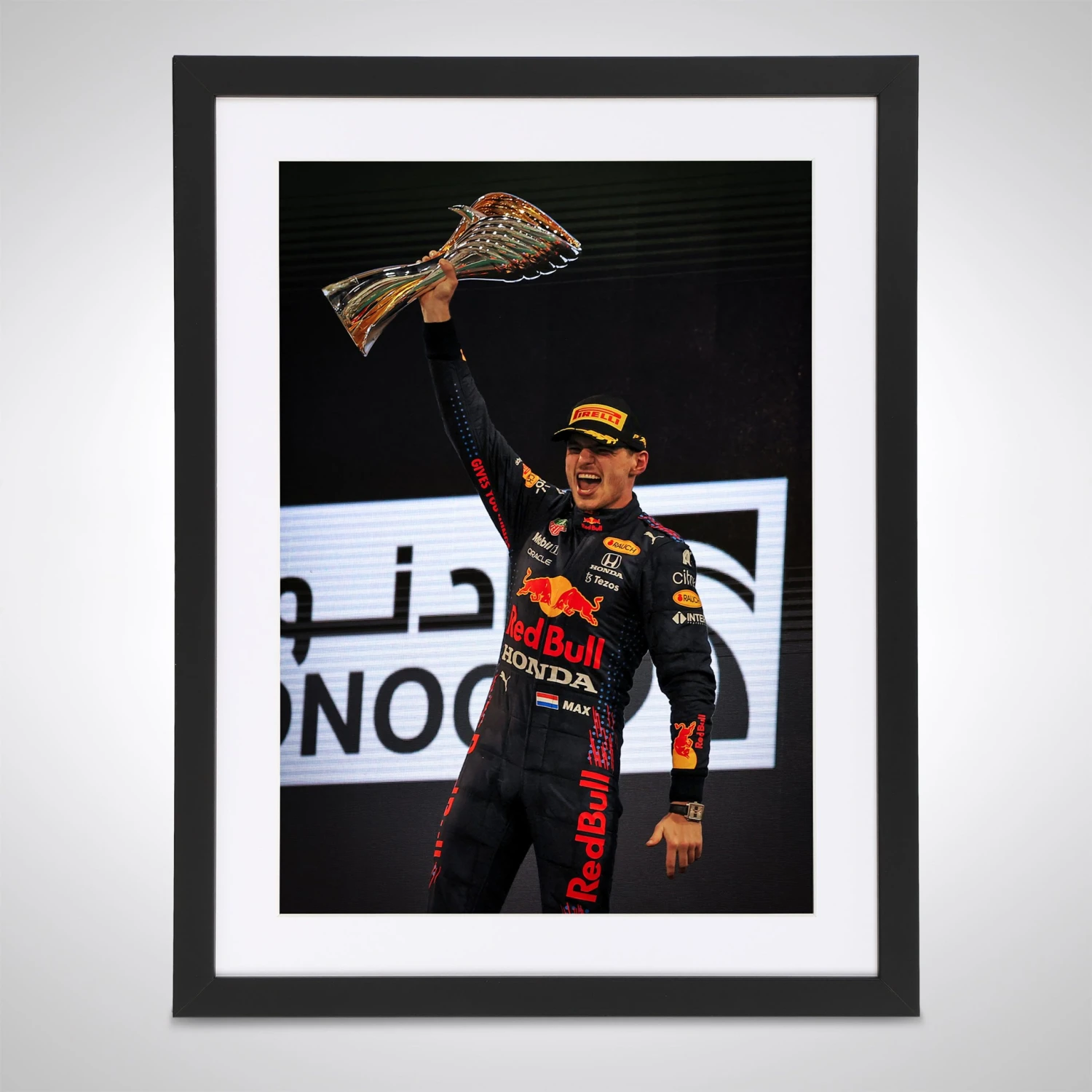 Red Bull Red Bull Max Verstappen 2021 World Champion Podium Trophy – James Moy Print 1 Red Bull Red Bull Max Verstappen 2021 World Champion Podium Trophy – James Moy Print