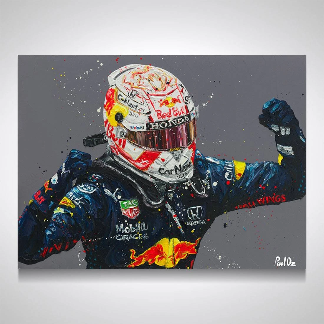 Red Bull Max Verstappen In Monaco 2021 Hand Embellished Artwork - Paul Oz Red Bull 1 Red Bull Max Verstappen In Monaco 2021 Hand Embellished Artwork - Paul Oz Red Bull