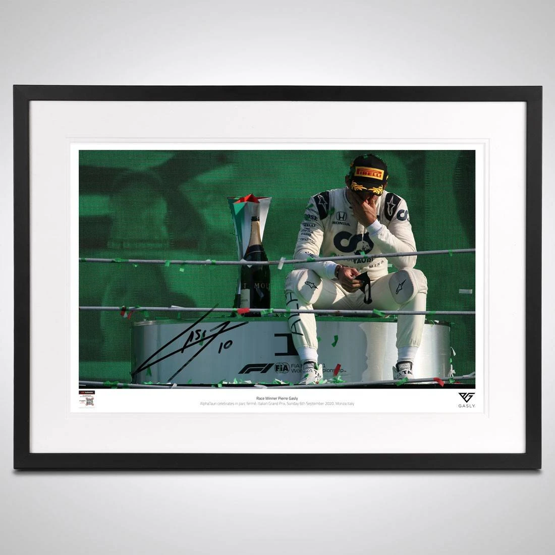 AlphaTauri Pierre Gasly 2020 Signed Italian GP Podium Steps Photograph 1 AlphaTauri Pierre Gasly 2020 Signed Italian GP Podium Steps Photograph
